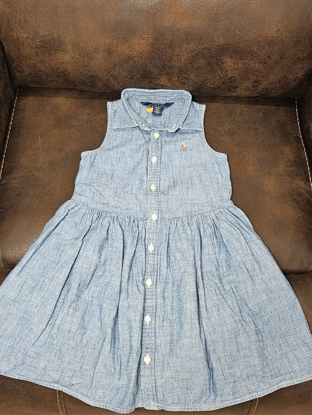 4T Girl's Polo Ralph Lauren Sleeveless Button Down Denim Shirt Dress Pockets